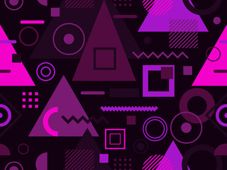 Memphis seamless pattern. Graphic abstract pattern with 80s geometric shapes. Background for printing on paper, advertising materials and banner. Vector illustration