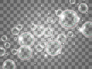 Air soap bubbles on a transparent background .Vector illustration of bulbs.