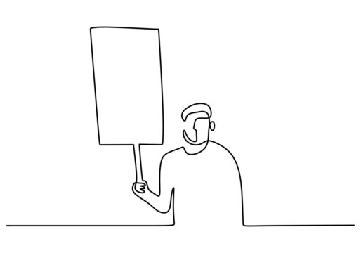 Continuous one line drawing of a man bring demonstration board. Democracy day one line concept isolated on white background.