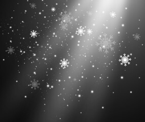 Vector illustration of flying snow on a transparent background.Natural phenomenon of snowfall or blizzard.
