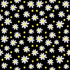 white flower seamleass pattern made of scattered garden flowers in bloom. Summer botanical background with hand drawn daisies. Good for dress, textile, clothes, fabric, wrapping.