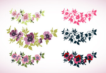 Hand drawn Cherry branches with flowers isolated background. Line art style Sakura vector illustration. Floral trendy outline pattern background. Botanical design for invitation, poster, greeting card