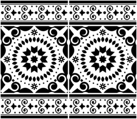 Azulejo tile seamless vector pattern Lisbon style, traditional wallpaper or textile, fabric print design inpired by tiles from Portugal in black and white
