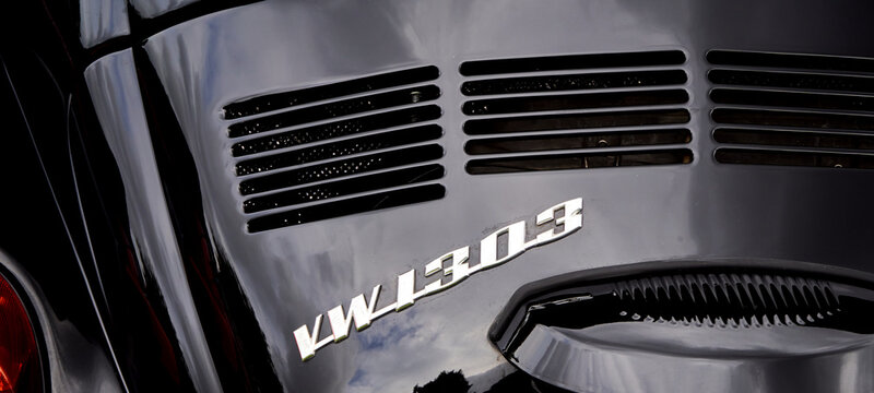 Volkswagen VW Beetle type 1303, detail of the back of the last Beetle model from Germany in Sch&ouml;ningen, Germany, September 12, 2021
