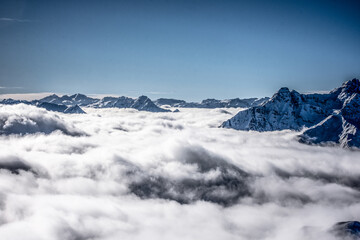 Fototapeta na wymiar Skyline of snow covered mountains
