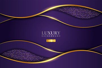 Luxury Background Purple Dynamic Overlapped Layer with Elegant Glow Golden Effect and Glitter