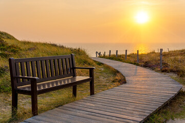 Wooden path and Bench at Rotes Kliff (Red Cliff) - Sylt, Germany