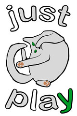 Obraz premium playing cat and the words just play, minimalistic illustration on white background 