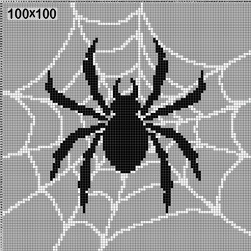 spider and cobwebs close-up, pattern for cross stitch or knitting, vector image
