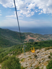 Nice aerial view of Isola D'Elba  seen from the yellow cable way of Monte Capanne the highest peak...