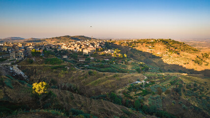 Fototapeta na wymiar Fantastic View of Mazzarino at Sunrise, Caltanissetta, Sicily, Italy, Europe