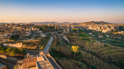 Fototapeta premium Fantastic View of Mazzarino at Sunrise, Caltanissetta, Sicily, Italy, Europe