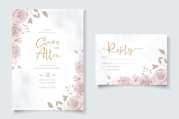 Obraz na płótnie Canvas Elegant wedding invitation card with hand drawn soft flower and leaves