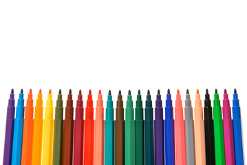 Colorful markers on white background