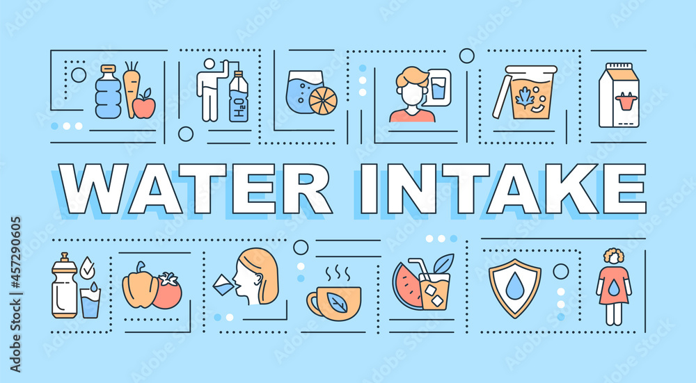 Aufkleber water intake word concepts banner. body fluid level. daily hydration. infographics with linear icons