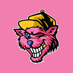 winking funky cat mascot, this funny and catchy image is suitable for esports team logos or for youth communities such as skateboards or others, also suitable for t-shirt designs or merchandise