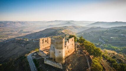 Fototapeta na wymiar Fantastic View of Mazzarino Medieval Castle at Sunrise, Caltanissetta, Sicily, Italy, Europe