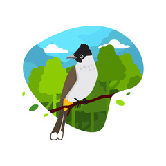 Bird colorful flat illustration with nature background, in landing page style