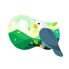 Bird colorful flat illustration with nature background, in landing page style