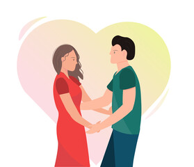 Woman and man holding hands, people in family, romantic relationship, flat vector illustration