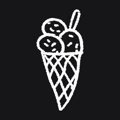 Ice cream cone line Icon design, white chalk. Draw a picture on the blackboard.