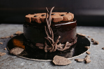 chocolate cake on a black background