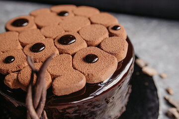 chocolate cake on a black background
