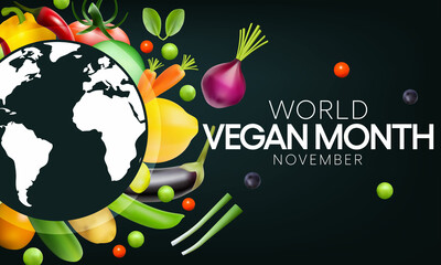 World Vegan month is observed every year in November, To promote the joy, compassion and life-enhancing possibilities of vegetarianism. Vector illustration