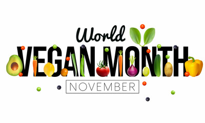 World Vegan month is observed every year in November, To promote the joy, compassion and life-enhancing possibilities of vegetarianism. Vector illustration