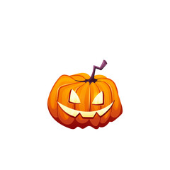 Halloween pumpkin with happy scary face on white isolated background for your design. Vector cartoon Illustration in game style for banner or app.