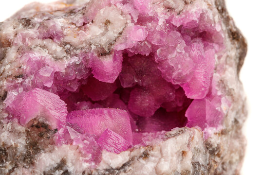 Macro Mineral Stone Cobalt Calcite Rock On White Background