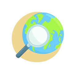 World Search Emoji Icon Illustration. Magnifying Glass Earth Vector Symbol Emoticon Design Doodle Vector.