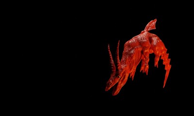 cool red flying dragon with black background 3D rendering illustration