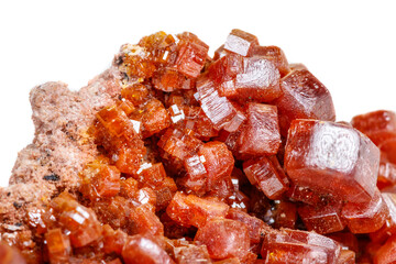 Macro mineral stone Vanadinite on a white background