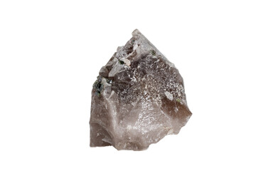 Macro mineral tourmaline stone in quartz on a white background