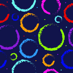 colorful grunge circle seamless pattern with dark blue background