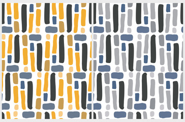 Cute Abstract Seamless Vector Patterns with Yellow,Gray And Pale Black Irregular Brush Lines Isolated on a White Background. Infantile Style Geometric Print. Abstract Doodle Pattern.