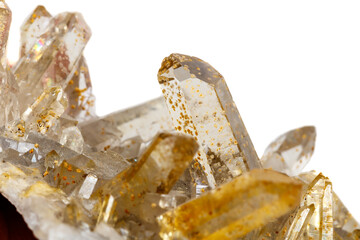 Macro Mineral Stone Crystals Citrine on a white background