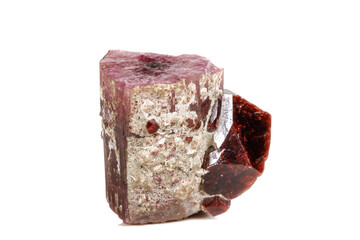 Macro mineral tourmaline stone on a white background