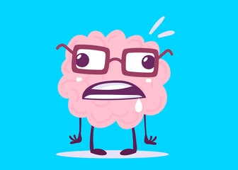 Vector Creative Illustration of Fool Pink Human Brain Character in Glasses with Flow Saliva on Color Background. Flat Style Education Concept Design of Brain