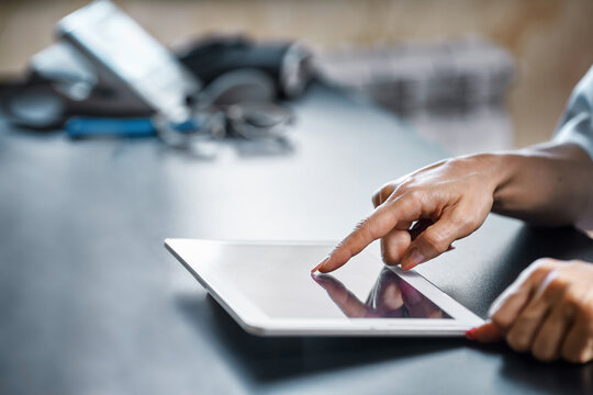 medical doctor woman smile hold tablet pc, using computer.