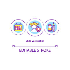 Child vaccination concept icon. Kid immunization schedule abstract idea thin line illustration. Medical injection to prevent lethal disease. Vector isolated outline color drawing. Editable stroke