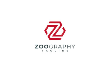Letter z creative red colour diamond shape hexagonal technological logo