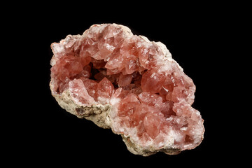 Macro mineral stone Pink Amethyst on a black background
