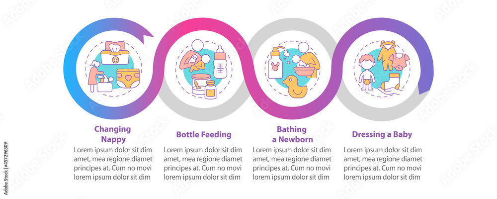 Poster baby nursing gradient vector infographic template. maternity presentation outline design elements. d
