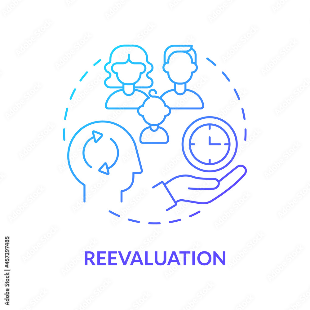 Poster reevaluation blue gradient concept icon. buying more does not make you happy. reduce excessive consu