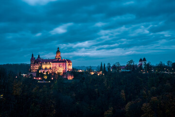 Fototapeta premium Panoramic view of Fürstenstein Castle ( Książ Castle ) in Poland.