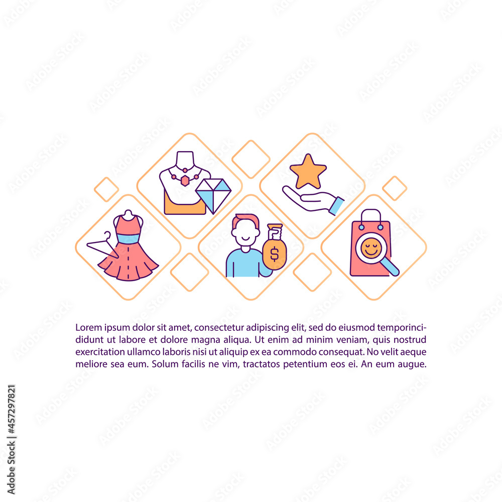 Poster shopping addiction concept line icons with text. ppt page vector template with copy space. brochure,
