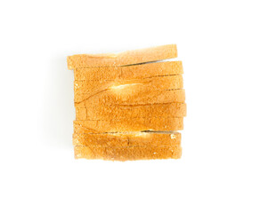 Image isolated pile heap on stacked bread a slice of the bakery is food breakfast bake sliced on white background.