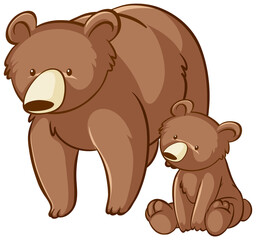 Fototapeta premium Mother and baby grizzly bear cartoon on white background